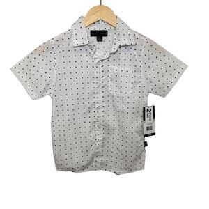 Perry Ellis Boys Size 7 White Geometric Button Up‎ Shirt Short Sleeve